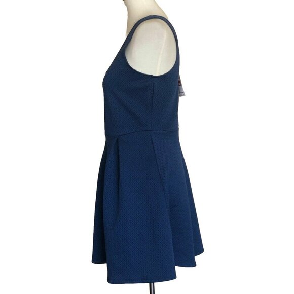 Socialite Blue Womens Textured V Neck Fit & Flare Mini Dress Size L - Picture 4 of 8
